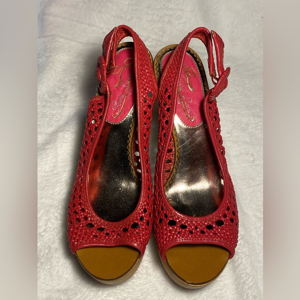 IC Poetic License platform sling back peep toe sandal,dark pink basketweave,US 7 - Picture 5 of 13